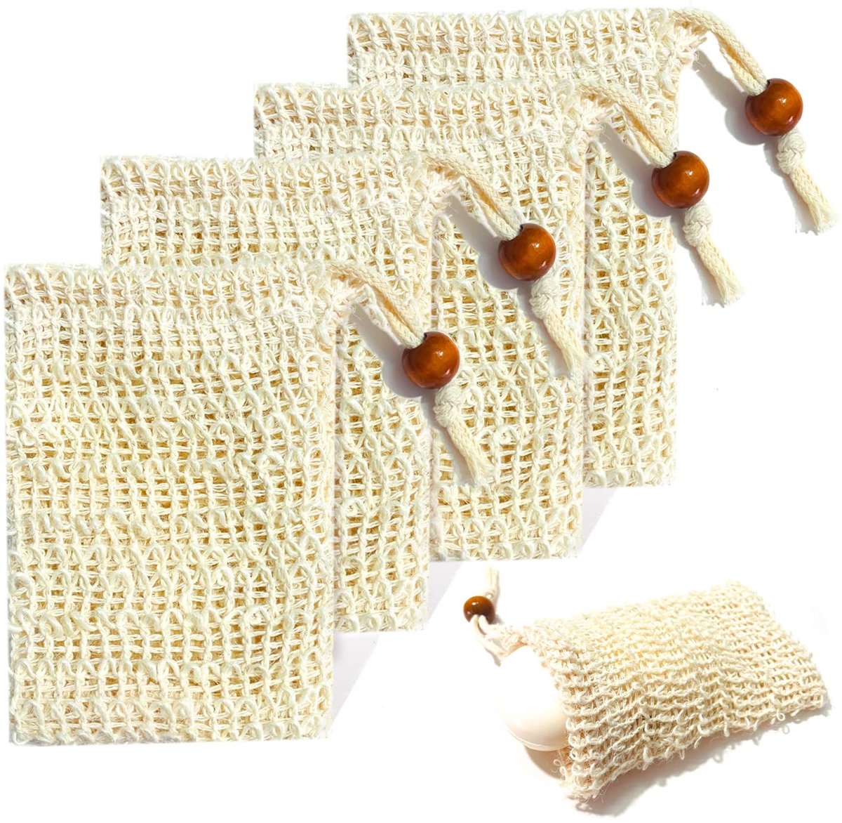 Solidchoice - 4 Stuks Natuurlijke Sisal Zeepzakjes