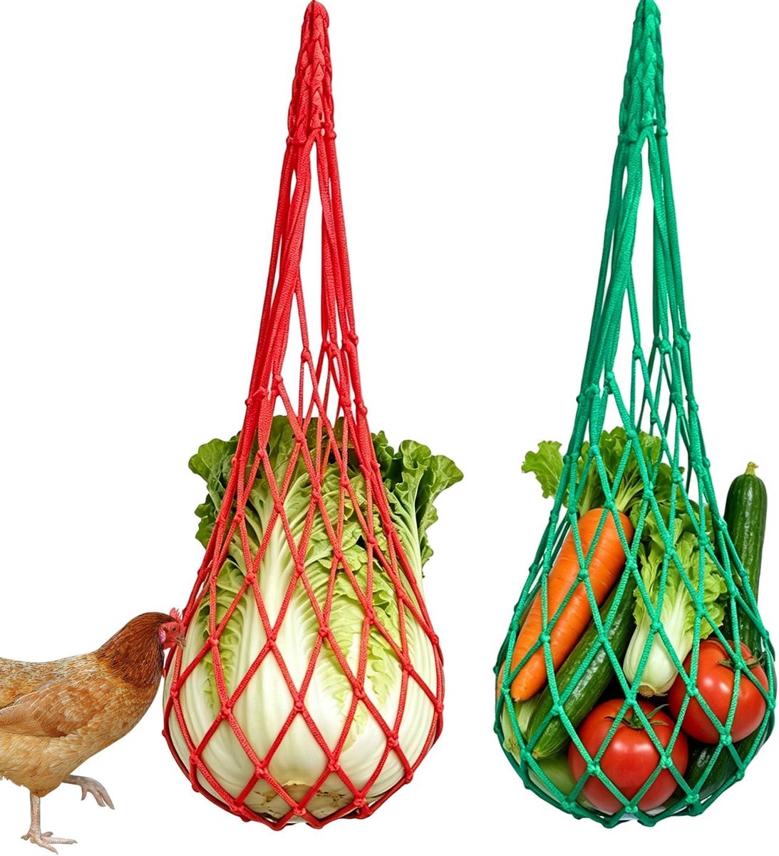 Groentenhangnetten set van 2 - Sterk geweven mesh - Voor kippen, eenden en ganzen - Ideaal voor snacks - ShopVlot