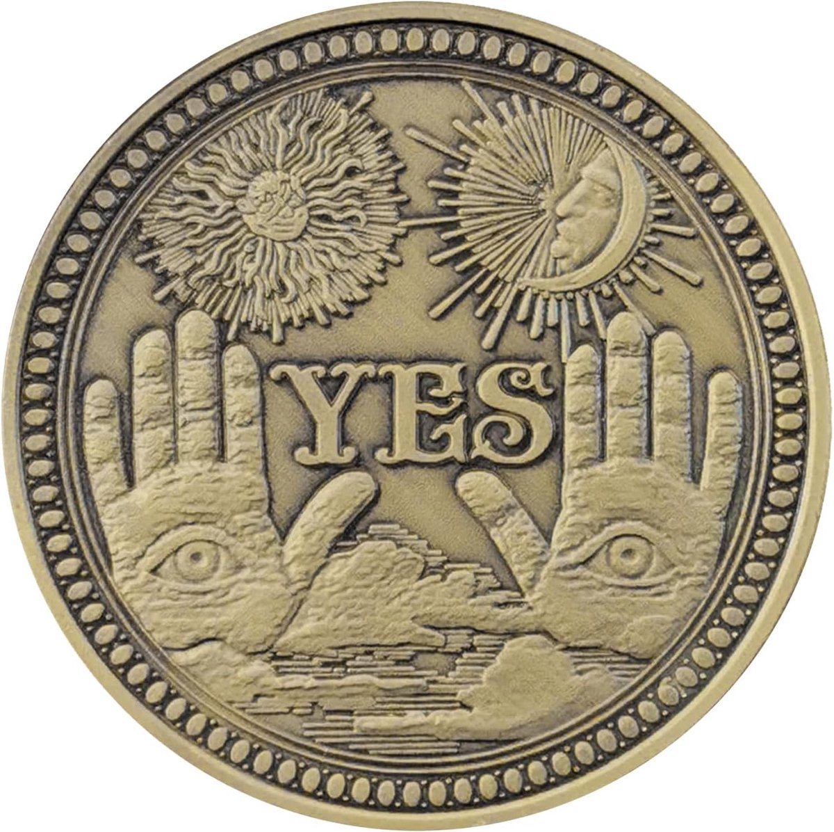 Yes/No munt, 40 mm - bronzen metaal - unieke eye of God design - perfecte geschenk voor keuzes - ShopVlot