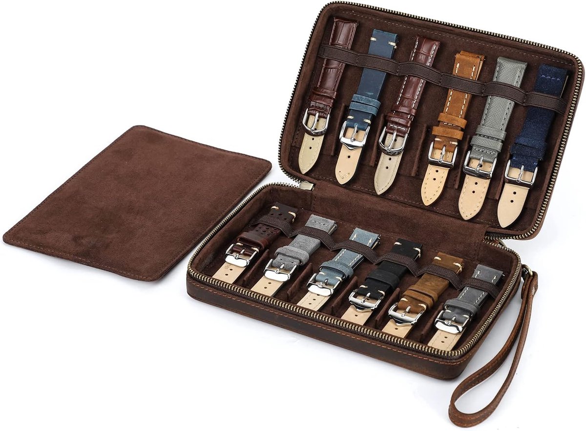 Horlogeband Organiser 12 Straps - Echt Leer - Vintage Uiterlijk - Ideaal voor Reizen - ShopVlot