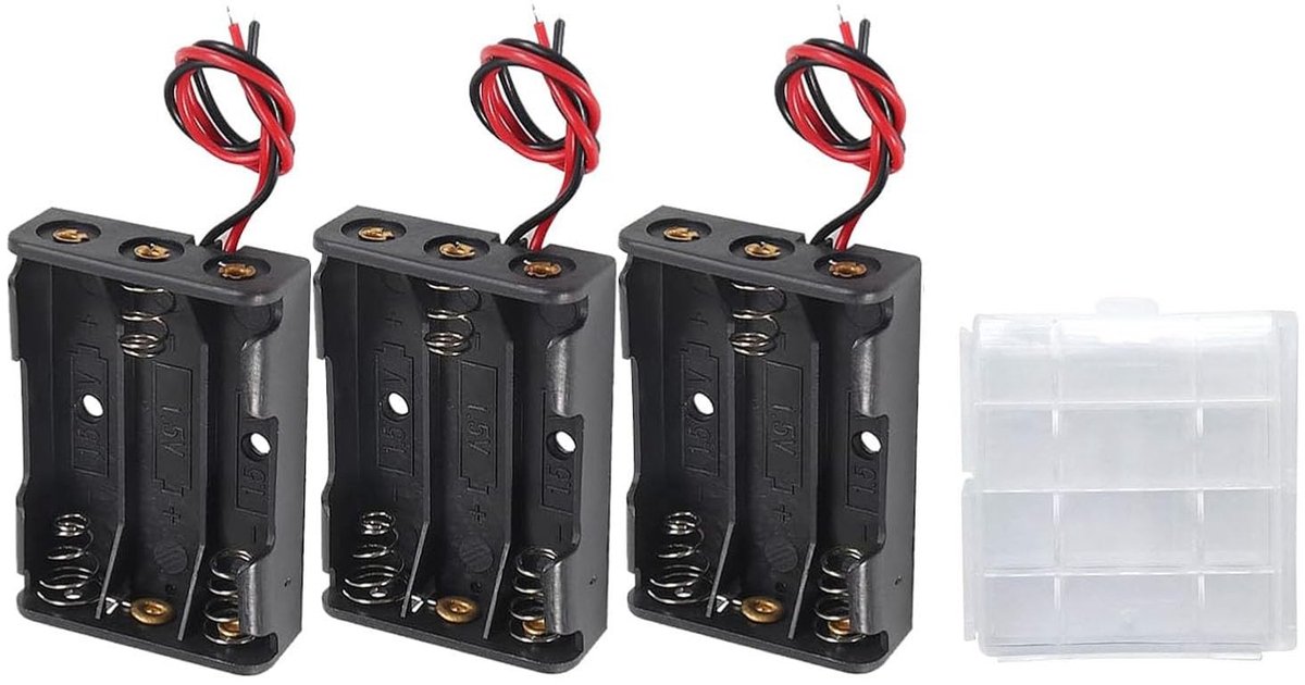 Solidchoice - Set van 3 AAA Batterijhouders met Kabel en Opslagbox