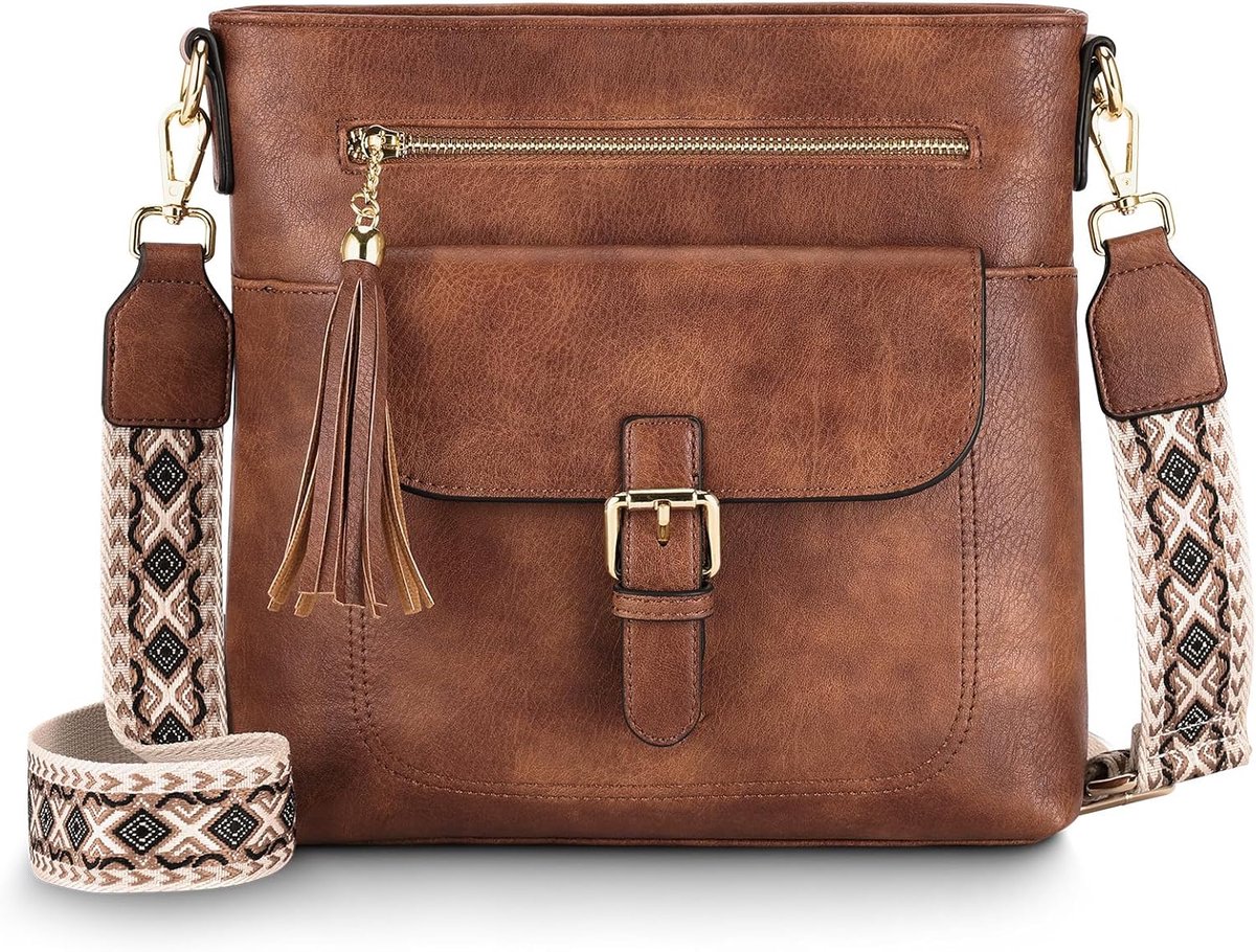 Crossbody tas medium - zacht vegan leer - met gitaarband - stijlvolle schoudertas - ShopVlot