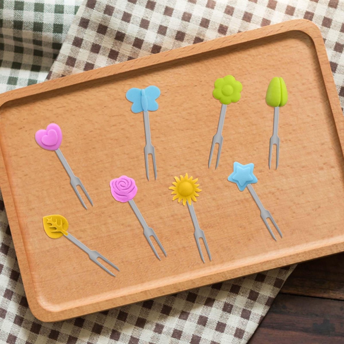 Solidchoice - Set van 8 Mini Fruitvorkjes met Siliconestructuur voor Kinderen