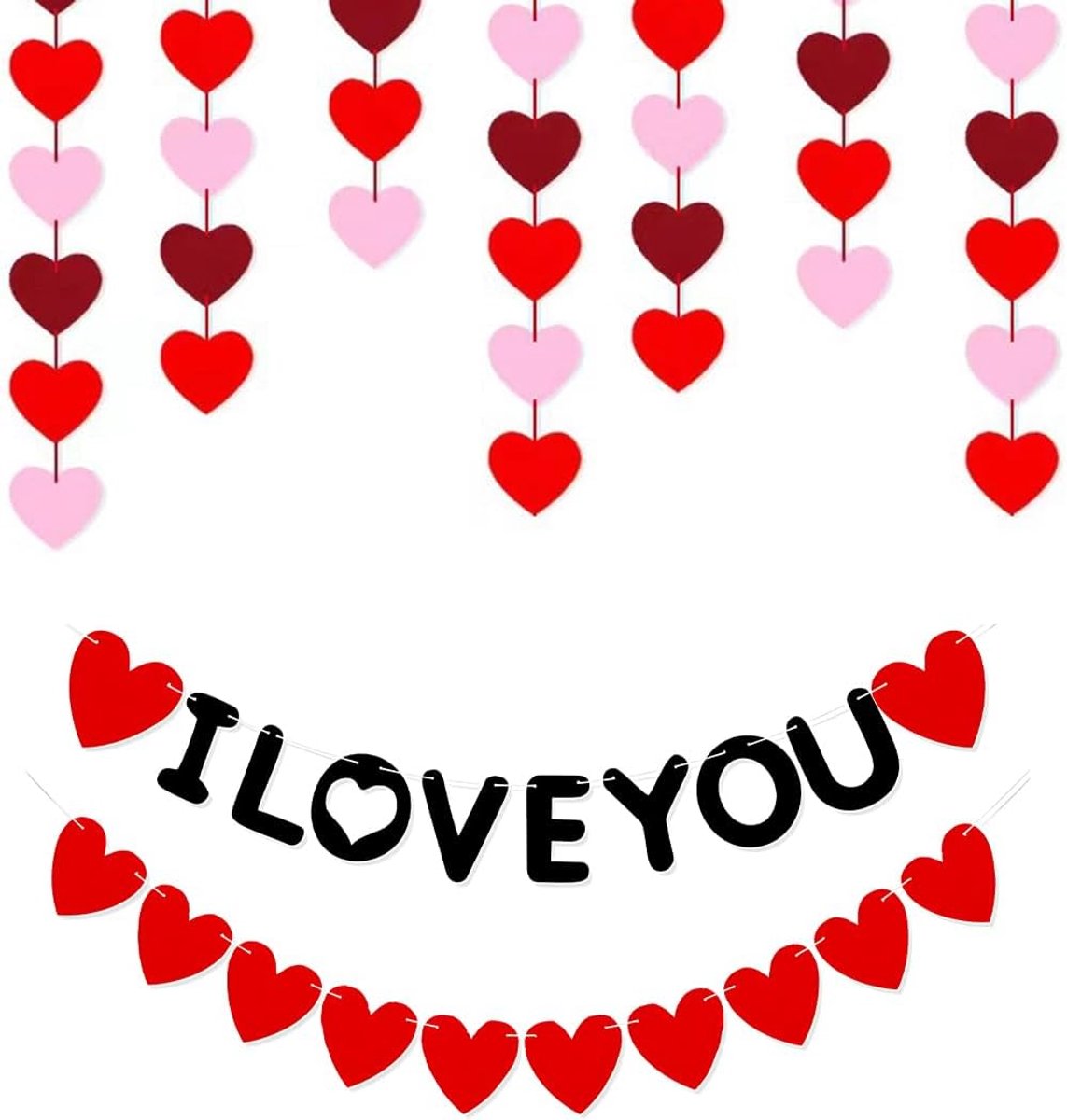 SnelShoppen - 8 Stuks Hart Hangdecoraties Roze Rood Hartjes Slingers Valentijnsdag Versiering Banner voor Feest, Bruiloft, Verjaardag, Thuisdecoratie