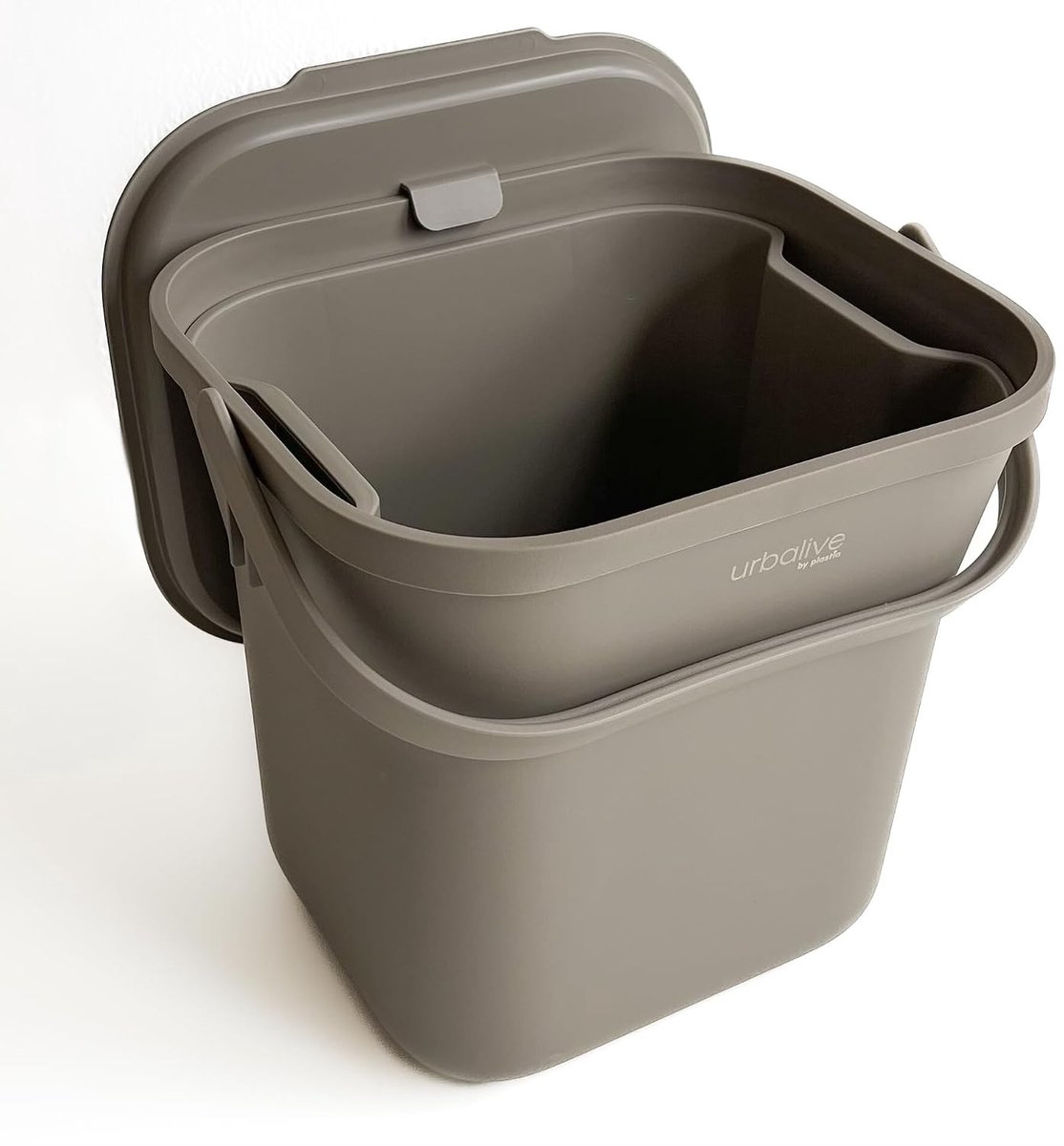 Biologische Afvalemmer - Grijs - 25,4 x 24,6 x 21,9 cm - Met Uitneembare Zeef en Deksel - Voor Keuken en Composteerbaar Afval