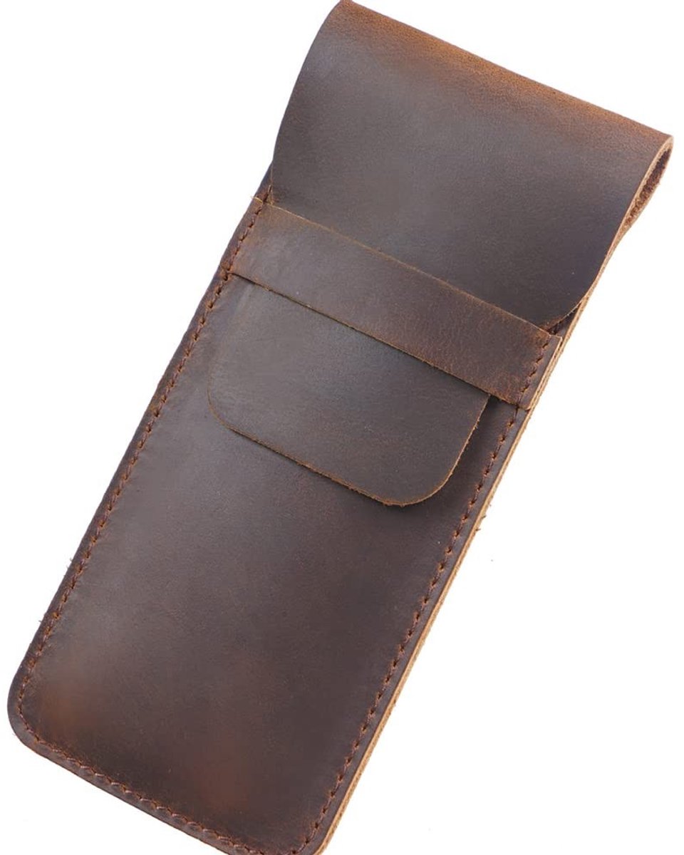 Solidchoice - Leren Potloodetui met Flap en Penhouder, Bruin