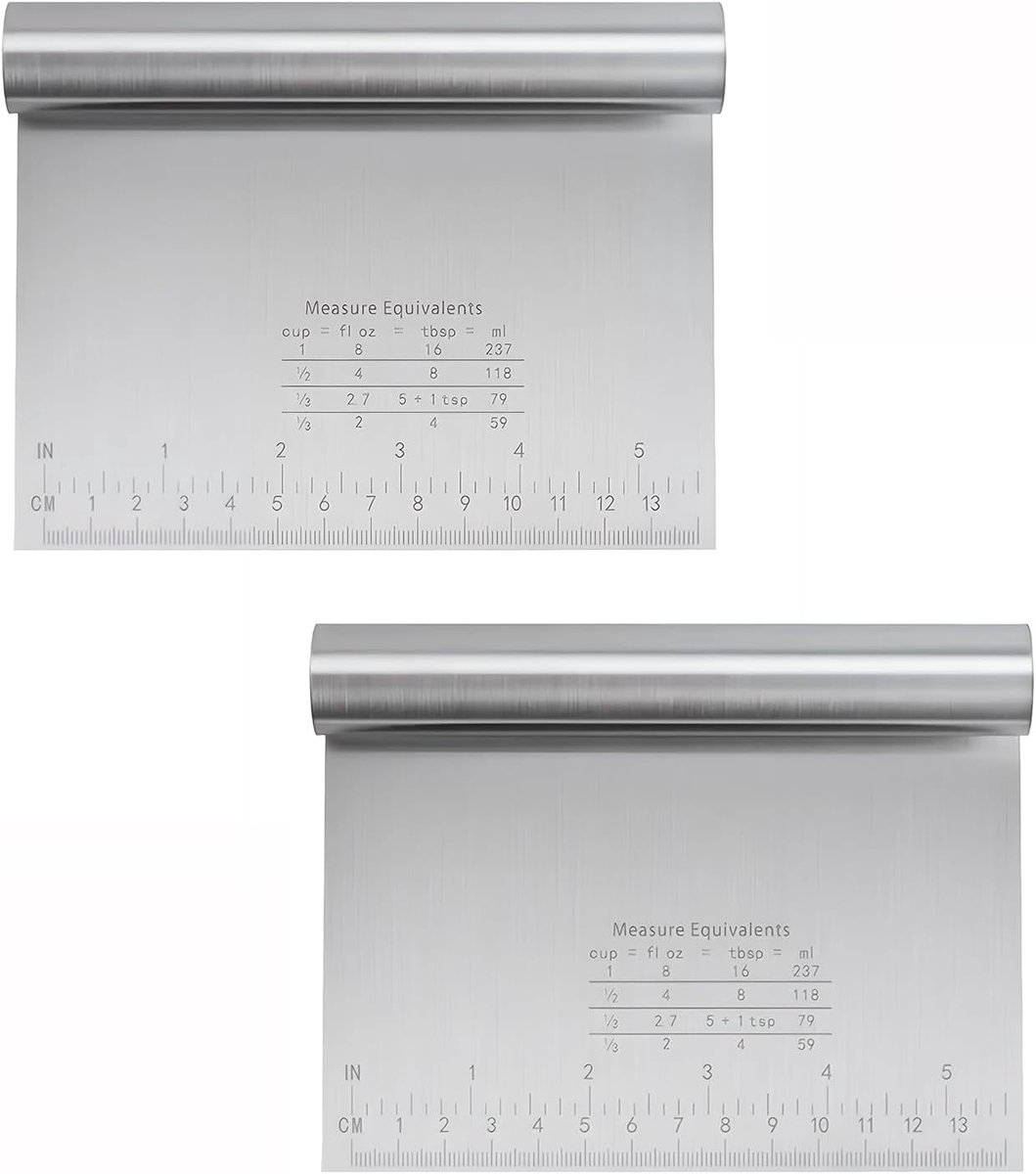 Deegschraper 2pcs 15 x 12 cm - Roestvrij staal - Met meetlat - Perfect voor deeg en pizzabakken - ShopVlot