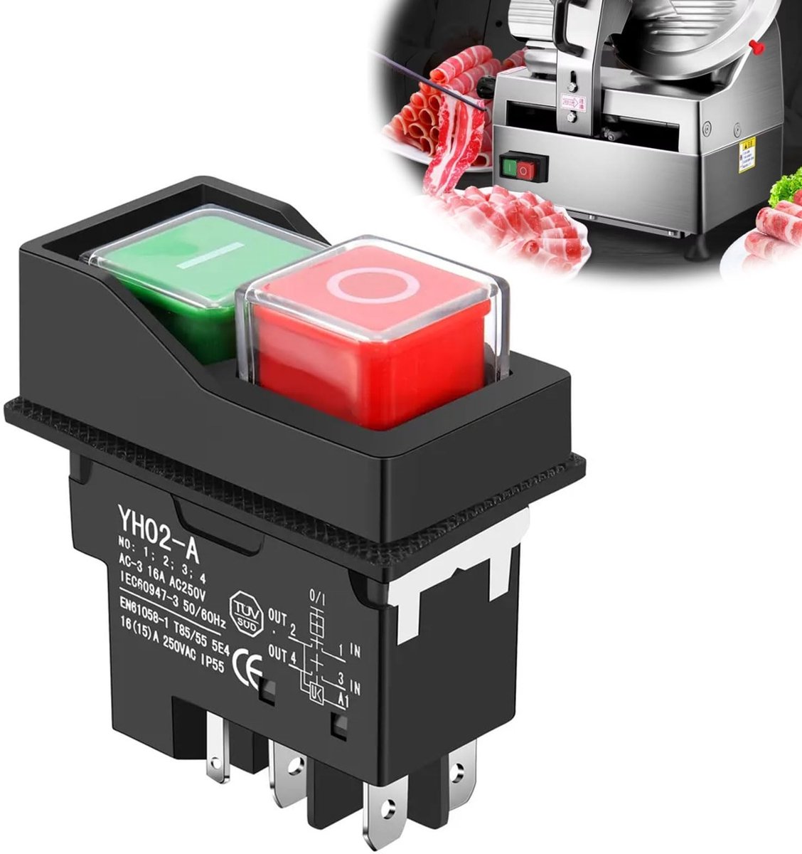Solidchoice - Veiligheidsschakelaar 250V, 16A met Drukknop, 5-Pin