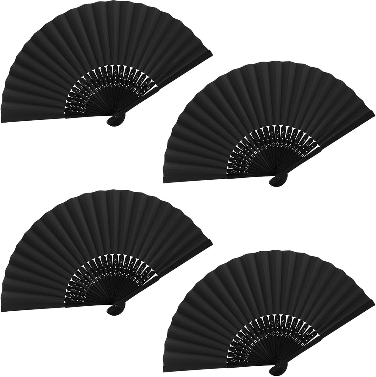 Vouwfan 4 Pack Zwart - Vouwbare Stoffen Fans - Lichtgewicht en Compact - Ideaal voor Zomerse Verkoeling - ShopVlot