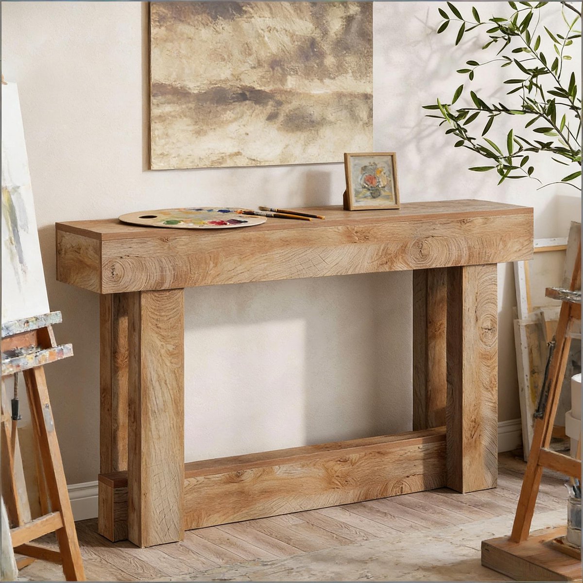 DESMIU Sidetable - Lange Vintage Hal Met Onderplank - Voor Hal En Woonkamer - Hout - Bruin - 160x30x85 Cm