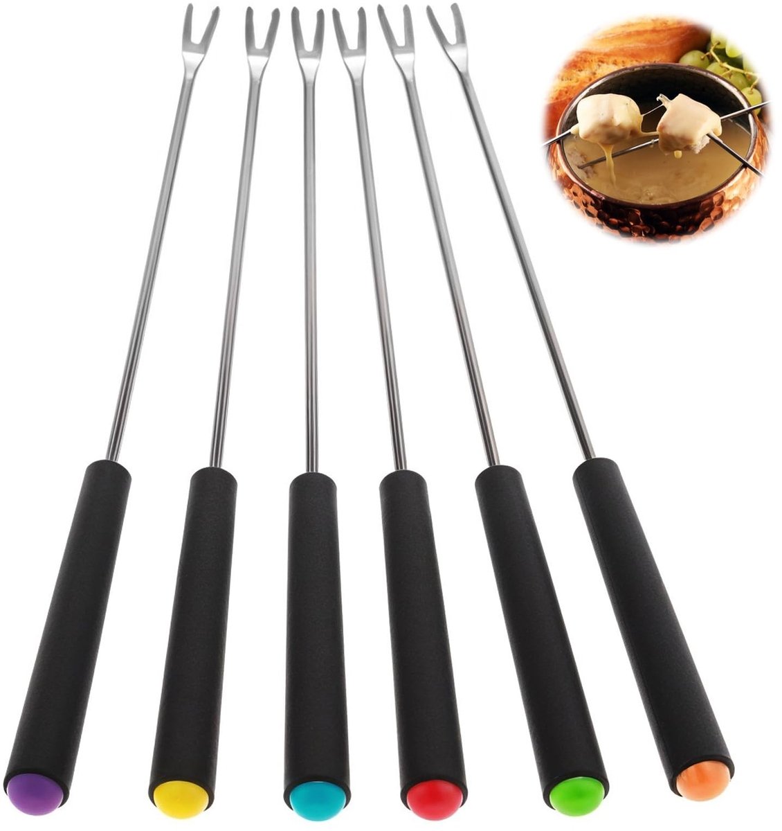 Solidchoice - 6 Stuks Fondue Stokken van RVS voor Veilig Fondueën