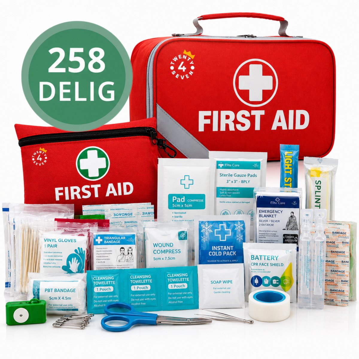 Twenty4seven® EHBO Kit 258 Delig - Verbanddoos & Koffer - Noodpakket met Verband - Draagbaar voor Thuis, Bedrijf, Auto & Op Reis