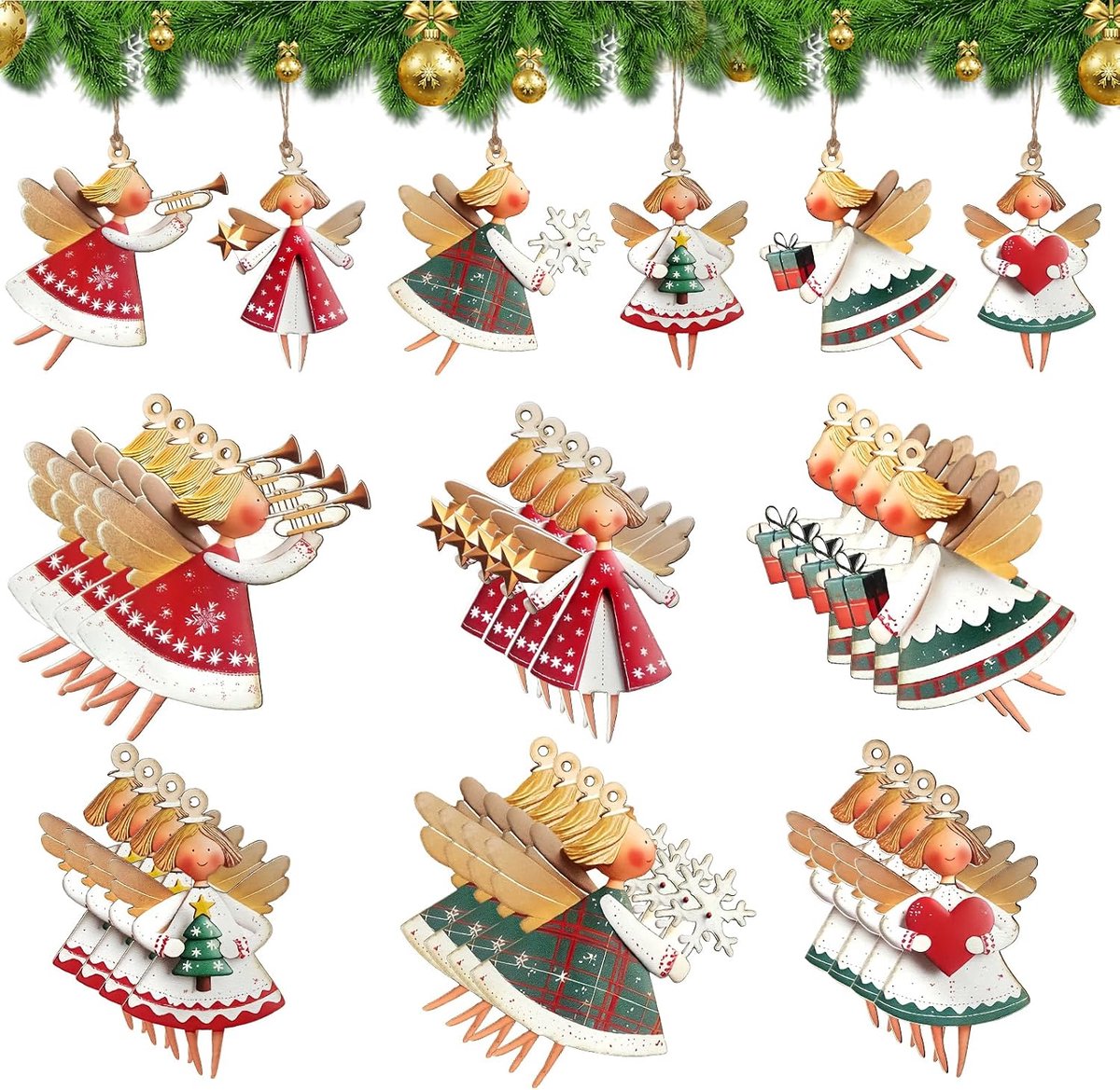 Houten kerstdecoraties 24 stuks - Engelvormige ornamenten - Natuurlijke houtafwerking - Perfect voor kerstboom - ShopVlot