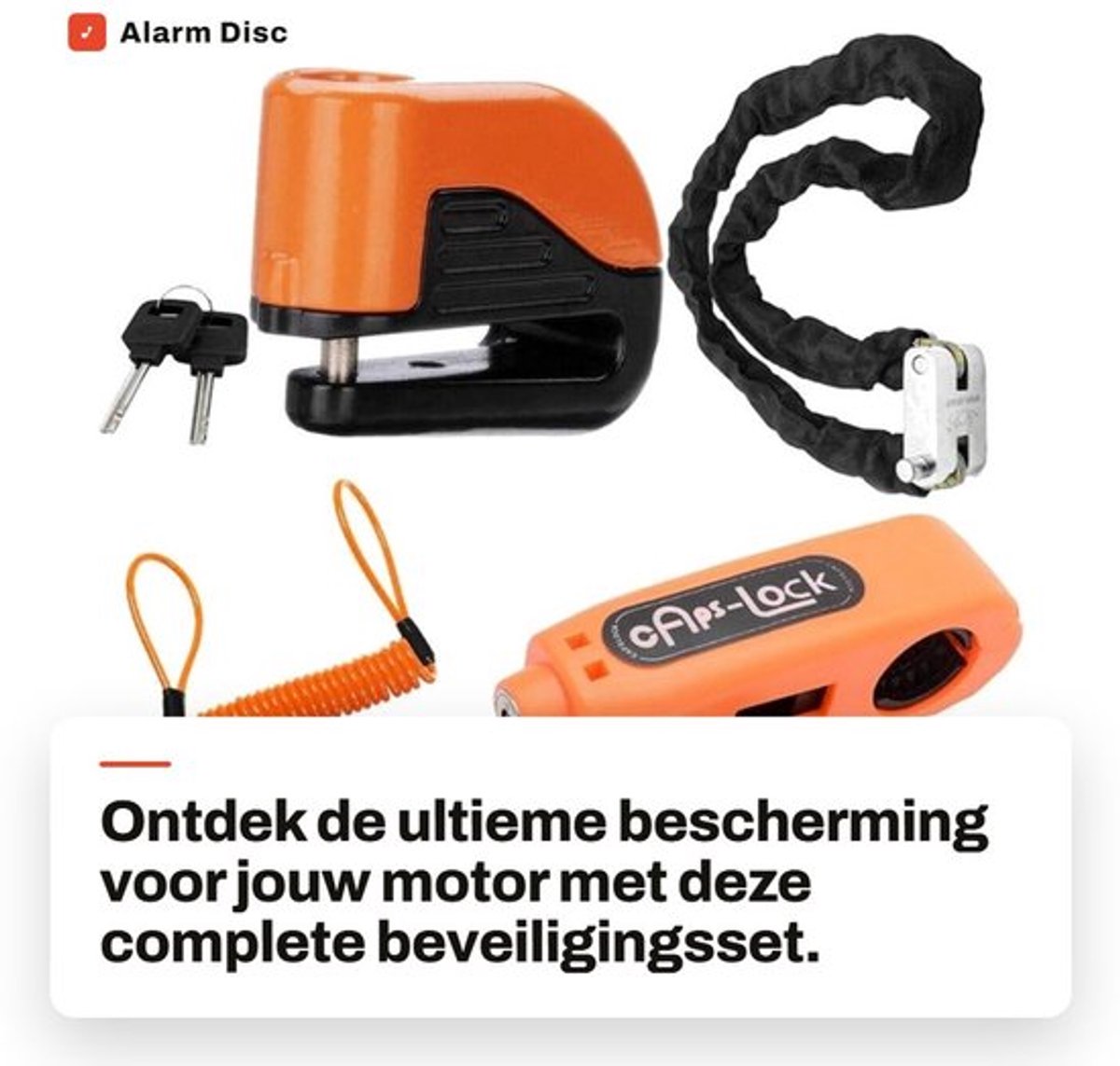 Beveiligingsslot Set - Alarm Disc Remslot - Motorfiets Stuurslot - Heavy Duty Hangslot - Anti-Diefstal - 1.5m Reminder Kabel