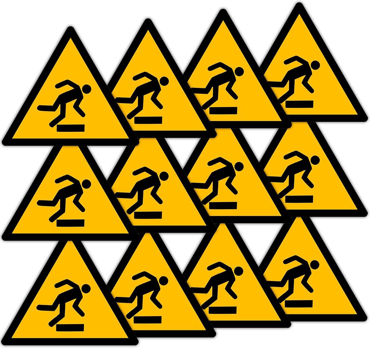 Sticker obstakel op vloerniveau - schild driehoek geel zwart - 70mm - waarschuwt voor struikelgevaar - ShopVlot