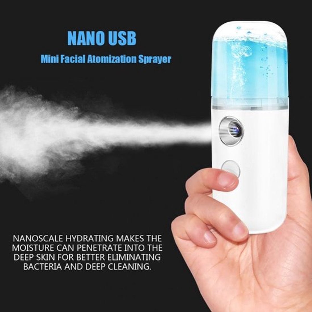 SnelShoppen - Nano Mist Sprayer Mini Hydratatie Spray voor Gezicht, Oplaadbare Vochtige Mist Vernevelaar, Ideaal voor Huidverzorging en Make-up, Compa