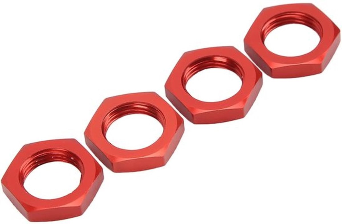Wielmoer Zeskant 17 mm - Aluminiumlegering - Sterk - 4 Stuks - Voor 1/8 RC Auto - Rood - Moer
