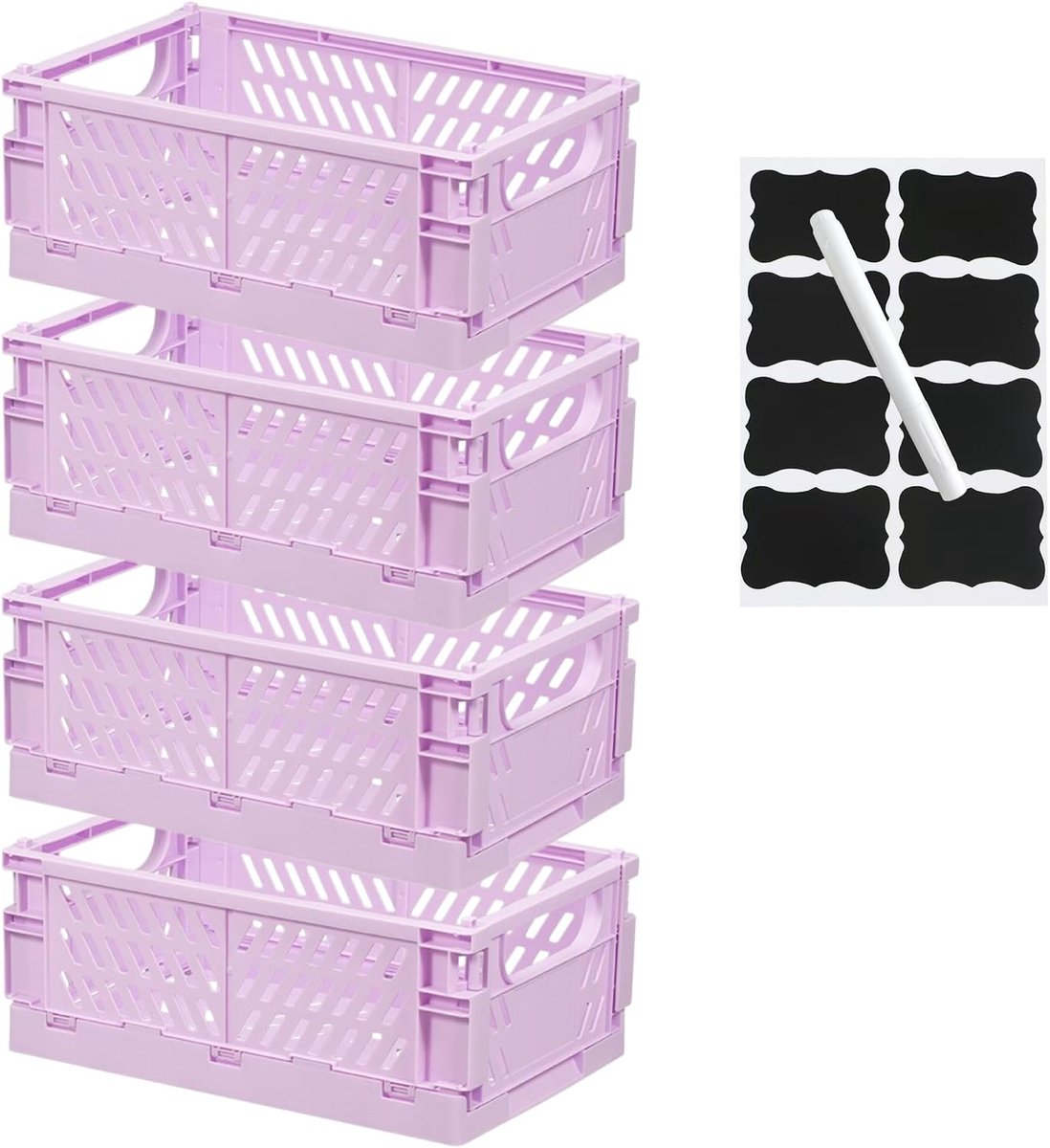 Opbergkratjes set van 4 (25×15×10 cm) - Inklapbaar kunststof - Stapelbaar met handgrepen - ShopVlot
