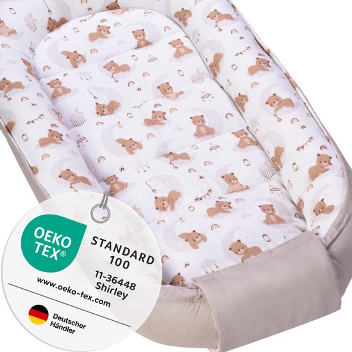 Babynest Oeko-Tex gecertificeerd - Draagbaar - 100% Katoen - Machinewasbaar - Veilig en Gezellig - 100 x 58 x 12 cm - Babynestje