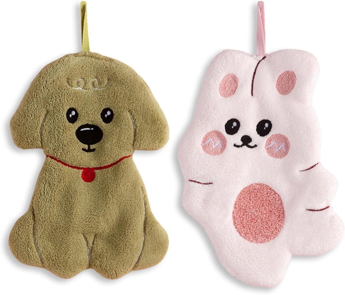 Keukenhanddoeken 2 stuks - zachte koraal fleece - schattige honden en konijnen - ideaal voor afdrogen - ShopVlot