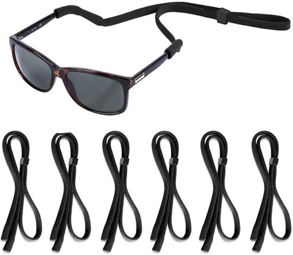 Brillenkoord 6 stuks - Verstelbaar nylon - Antislip - Sportbrilkoord - Zwart - 68 cm lang - Brilband