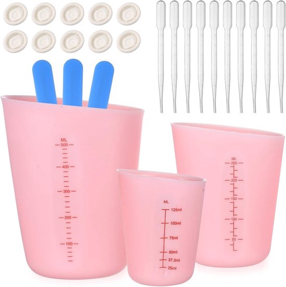 SnelShoppen - Silicone Maatbeker Gieten Poeder 3 Stuks 125ml 250ml 500ml Silicone Bekers voor Gieten, Maatbekers voor Stucwerk, Epoxy Mengbeker voor E