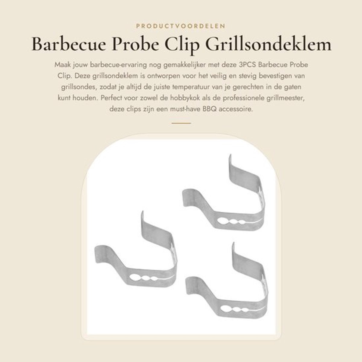Barbecue Probe Clip Roestvrij Staal - Grillsondeklem - Bevestigingsclip - BBQ Thermometer - Accessoire - 3-Holes Design - Grillsondehouder