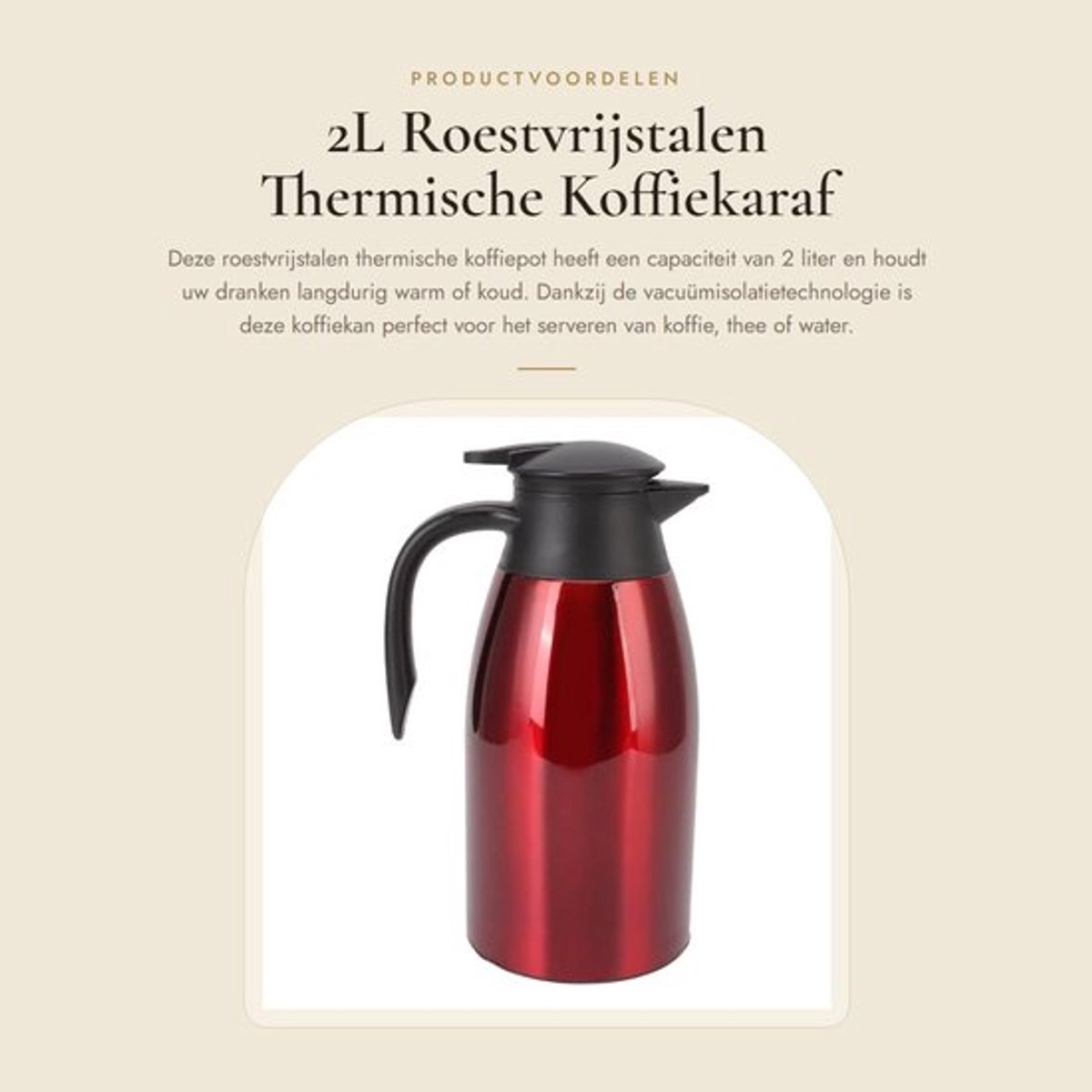 Koffiekaraf 2L - Roestvrij Stalen Thermische Koffiepot - Vacuüm Koffiekan - Isoleerkan - Waterdispenser - Maximaal Temperatuurbehoud - Thermoskan