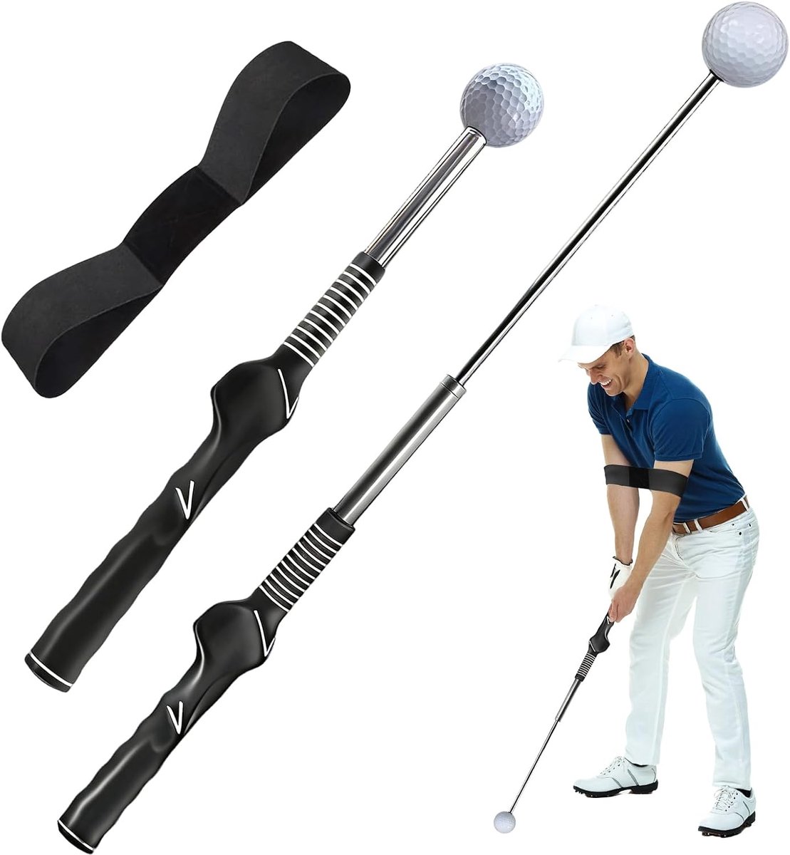 Golfschwung trainerset met verstelbare trainingshulp, intrekbare klikterugkeer en houdingscorrectie armband voor - ShopVlot