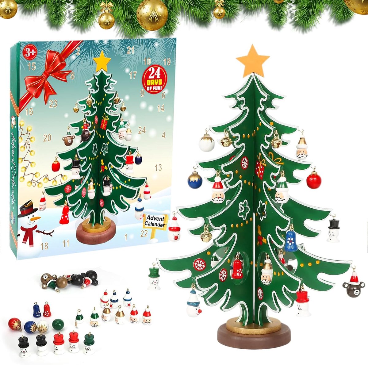 Advent Calendar 2025, Wooden Christmas Tree Christmas Countdown, 24 Days Advent Calendar Christmas, for Christmas - ShopVlot