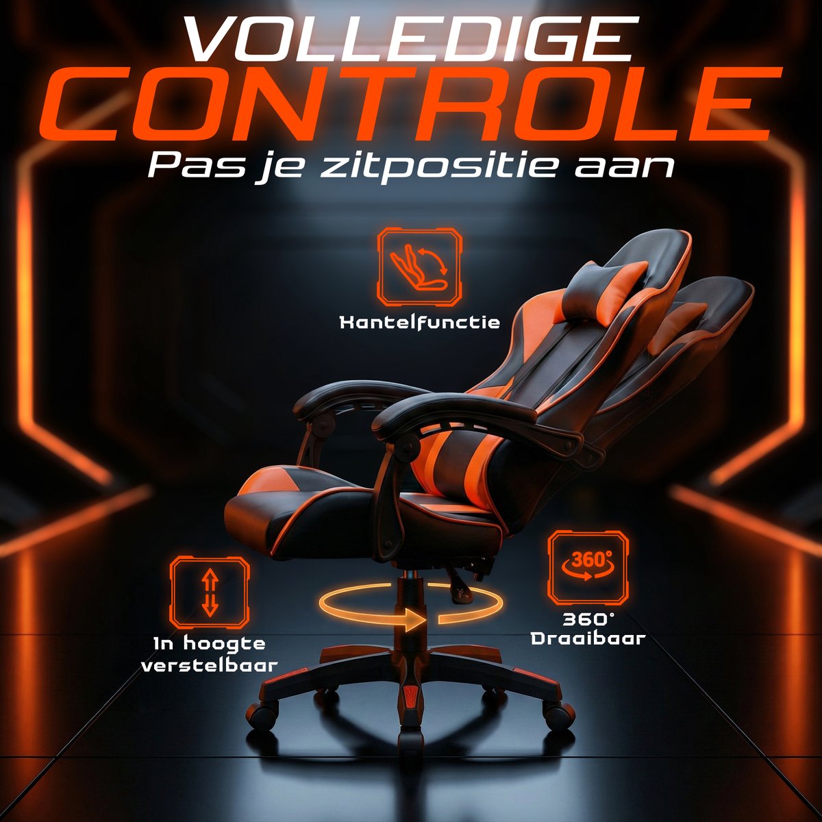 Gaming Stoel – Comfortabele Gamer Chair – Zwart/Rood – Verstelbaar thumbnail 3