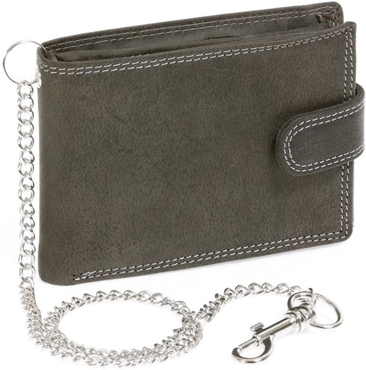 Men's and Women's Biker Wallet with Chrome Chain and Outside Lock Horizontal Format Vintage-Style, Genuine Leather - ShopVlot
