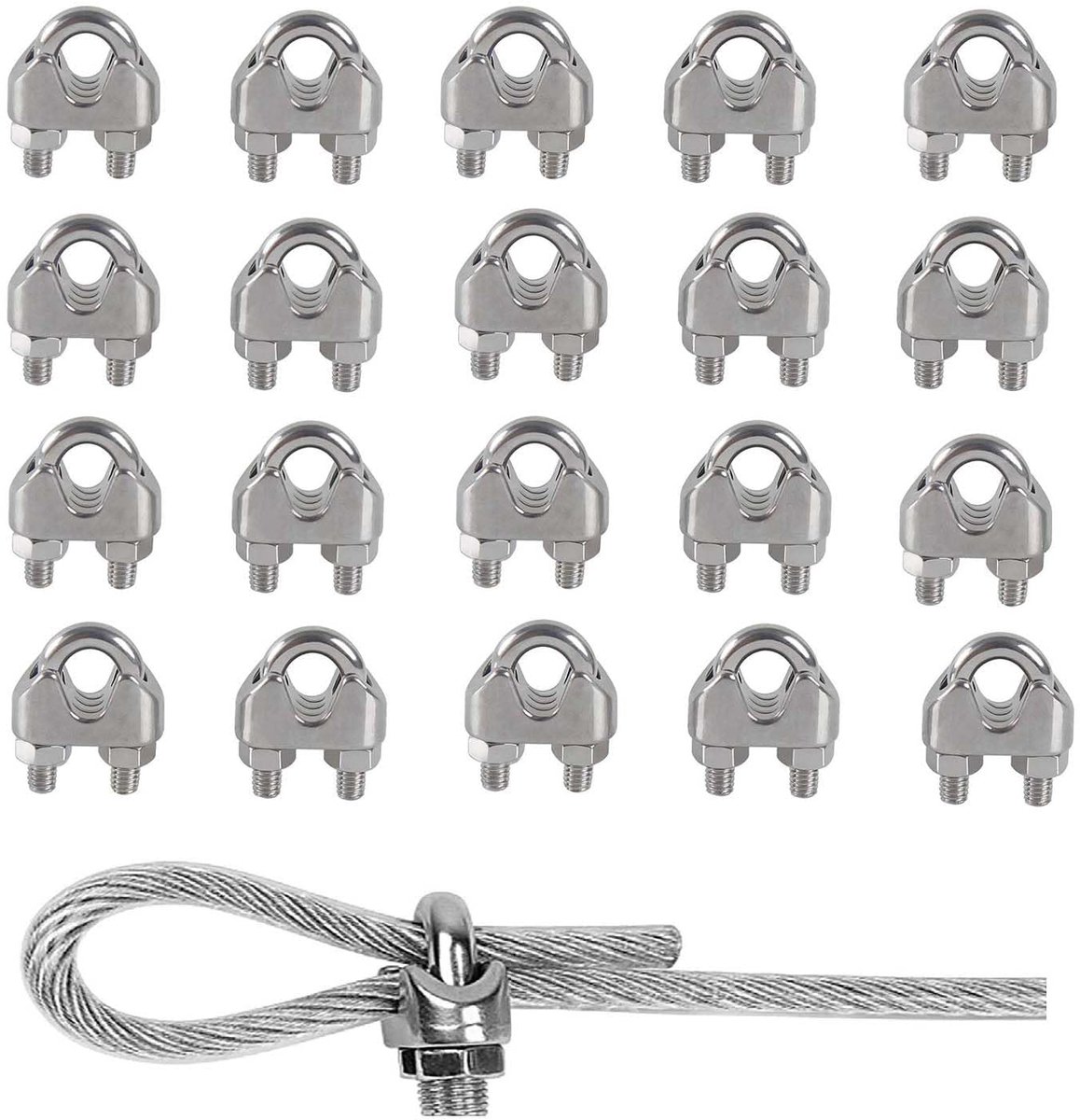 M5 cable clamp wire rope clamp U bolt stainless steel 304 bracket shape clamp steel cable for cable clothesline wire - ShopVlot