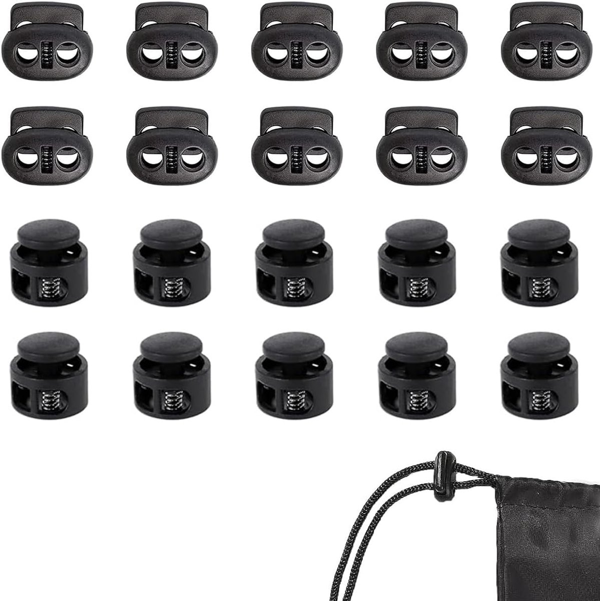 20 Pcs Cord Stopper Double Hole Cord Locks Plastic Cord Stopper Lacing Spring Buckle Lace Up Black Lace Up Stopper for - ShopVlot