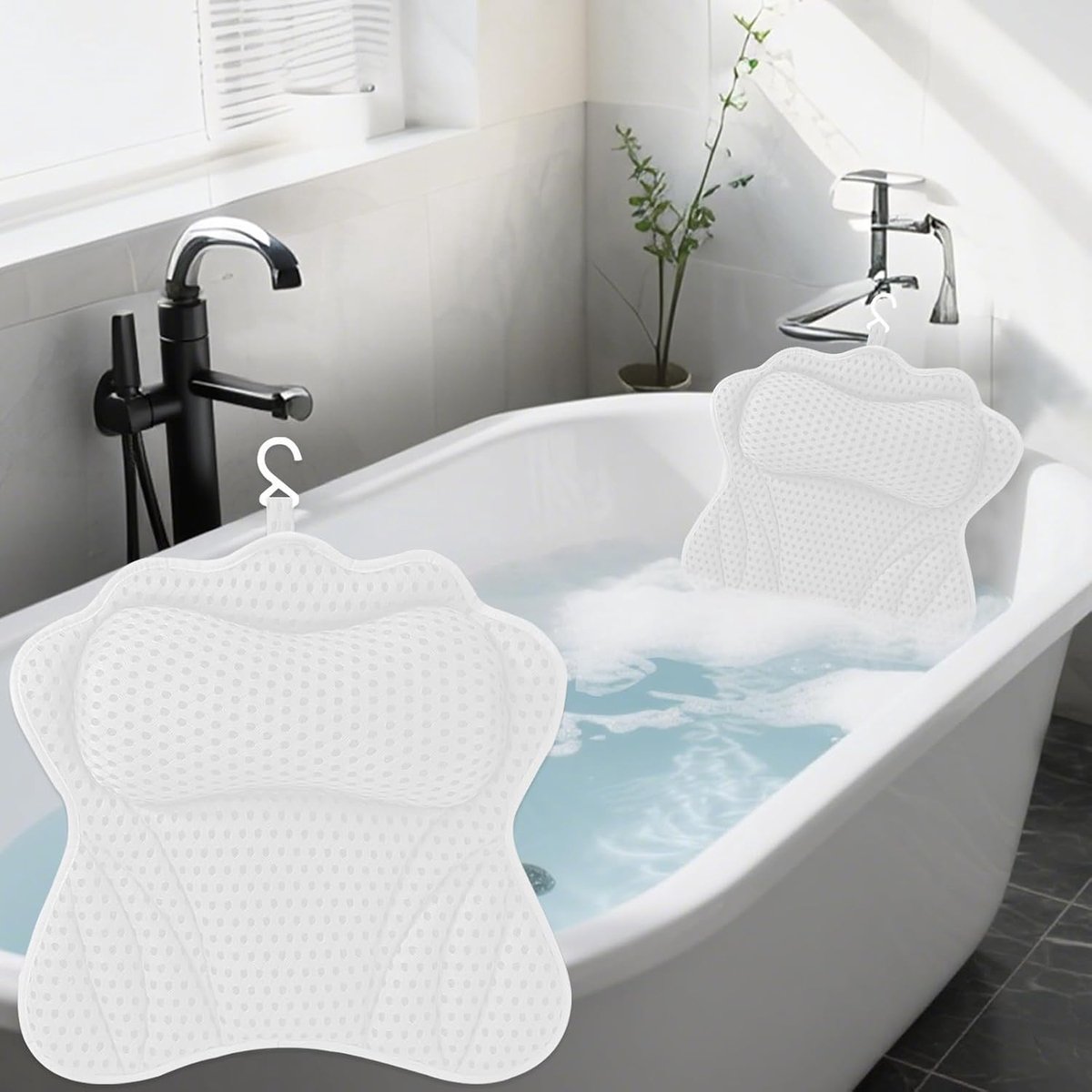 Bath Pillow Bath Pillow 4D Mesh Neck Neck Pillow Bath Pillow with 6 Suction Cups Supports Head Neck Back Bath Pillow - ShopVlot