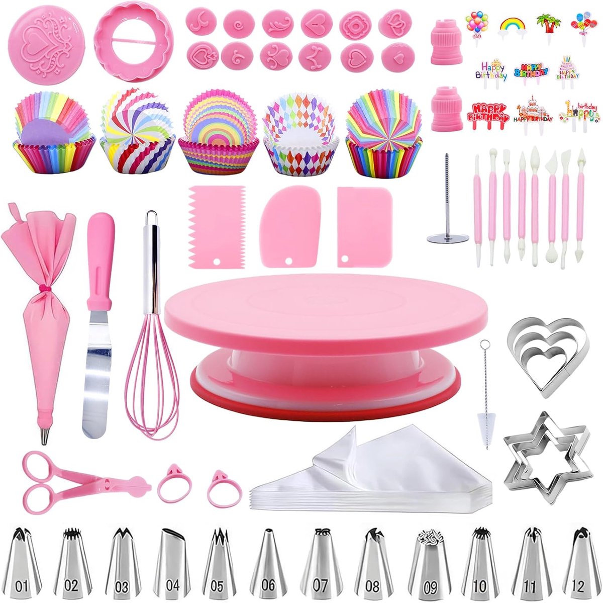 Pastry Set, 255 Pieces, Rotating Tray for Pastry, Baking Accessories, Baking Utensils Including Turning Plate, Pastry - ShopVlot