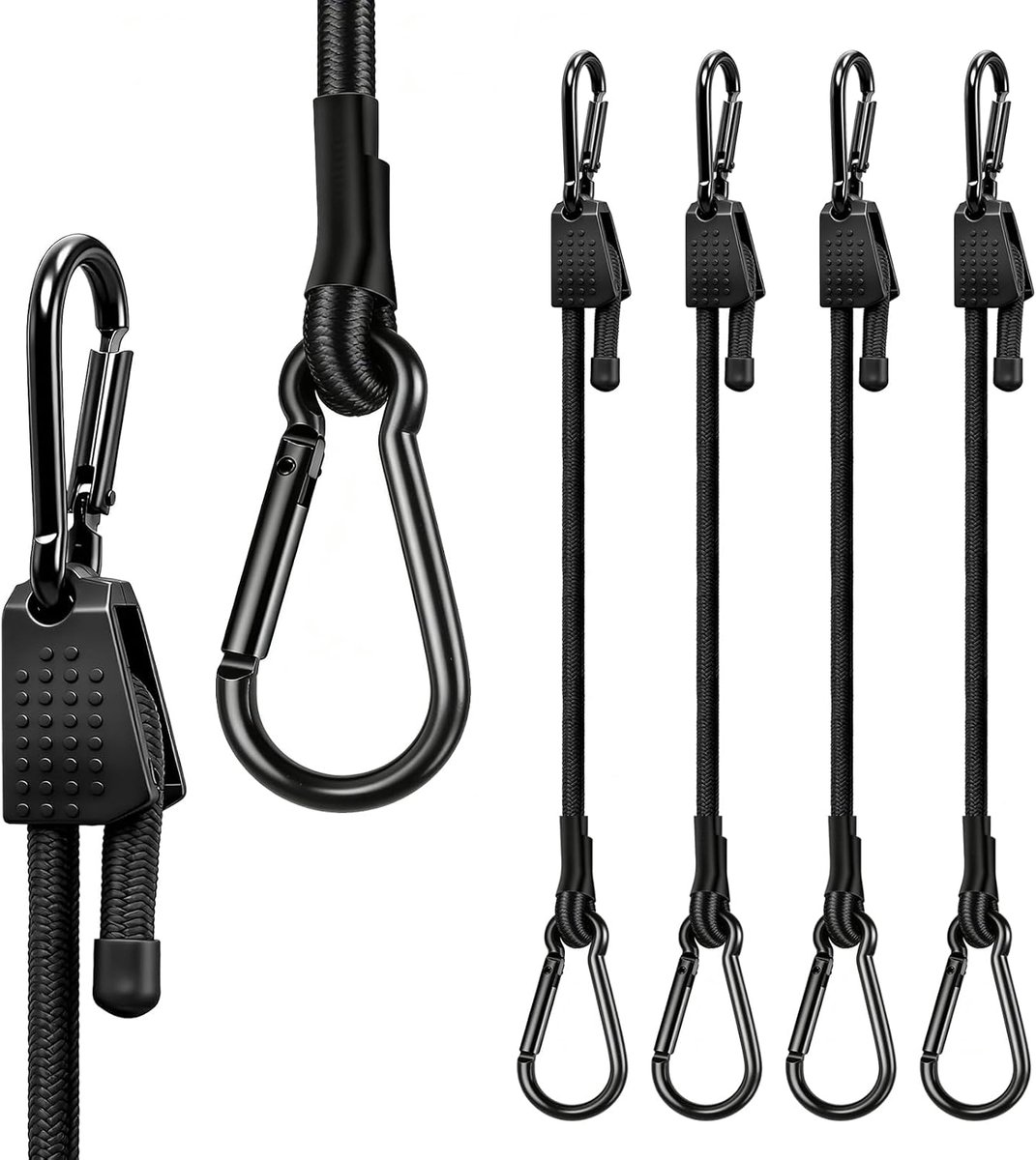 Set van 4 elastische spanbanden met haken van 100 cm en karabijnhaken, spanbanden voor zonnezeil, camping, fiets, auto - ShopVlot