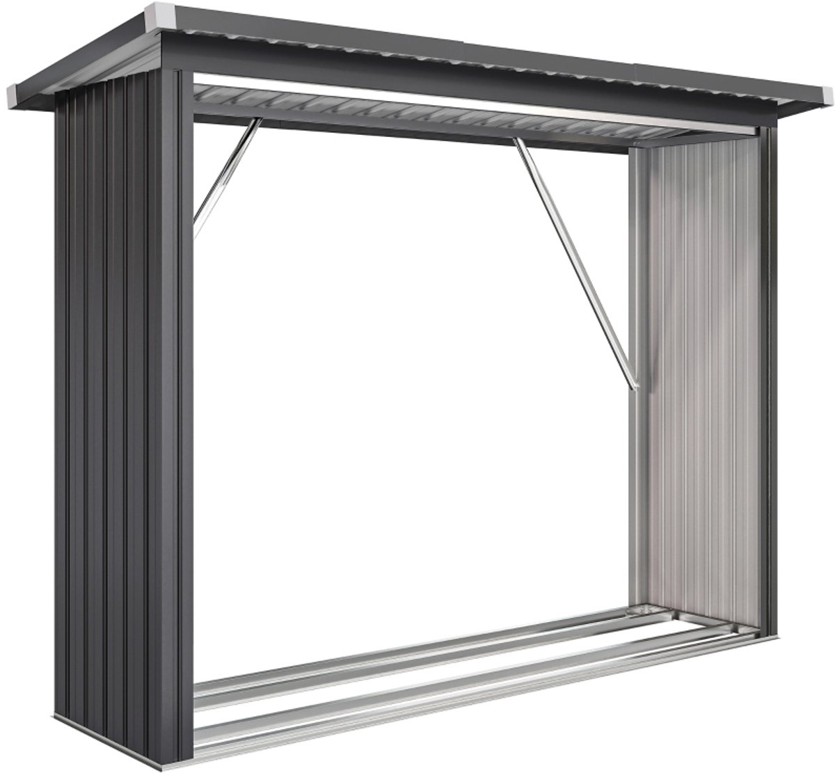 Zubaliya Brandhoutopslag van staal – lessenaarsdak – 213 x 66,5 x 150 cm – Donkergrijs