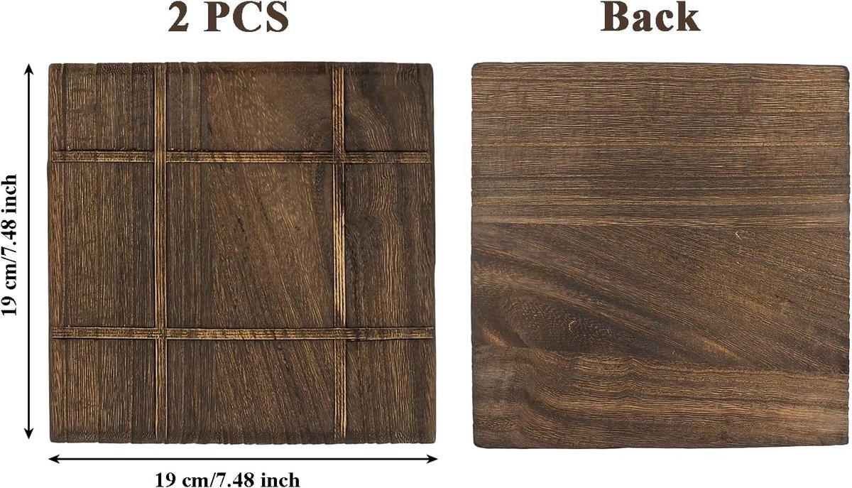 Houten Onderzetters Vierkant Groot - Vintage Donker Bruin - Antislip en Krastbestendig - Ideaal voor Warmtebescherming - ShopVlot