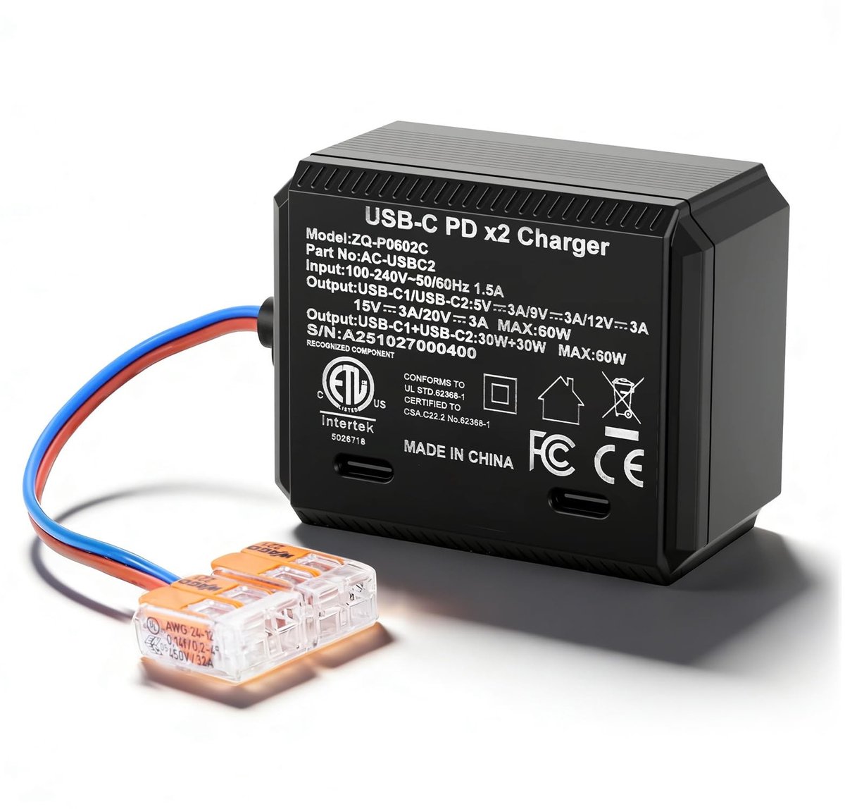 Solidchoice - 60W USB Type C Oplader voor Tablets, 2 Poorten