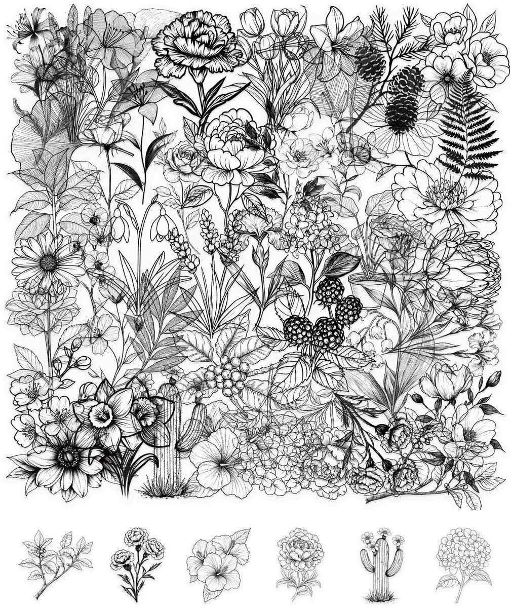 Solidchoice - Set van 50 Zwart-Wit Planten Stickers voor Creatieve Decoratie