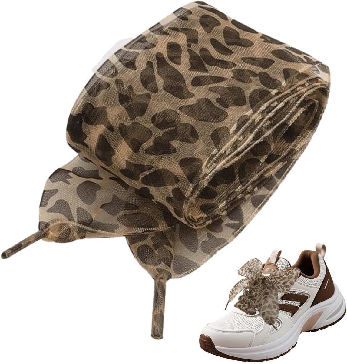 Schoenen veters 2-pack - brede luipaardprint - zijden satijnen band - trendy voor casual en sportschoenen - ShopVlot