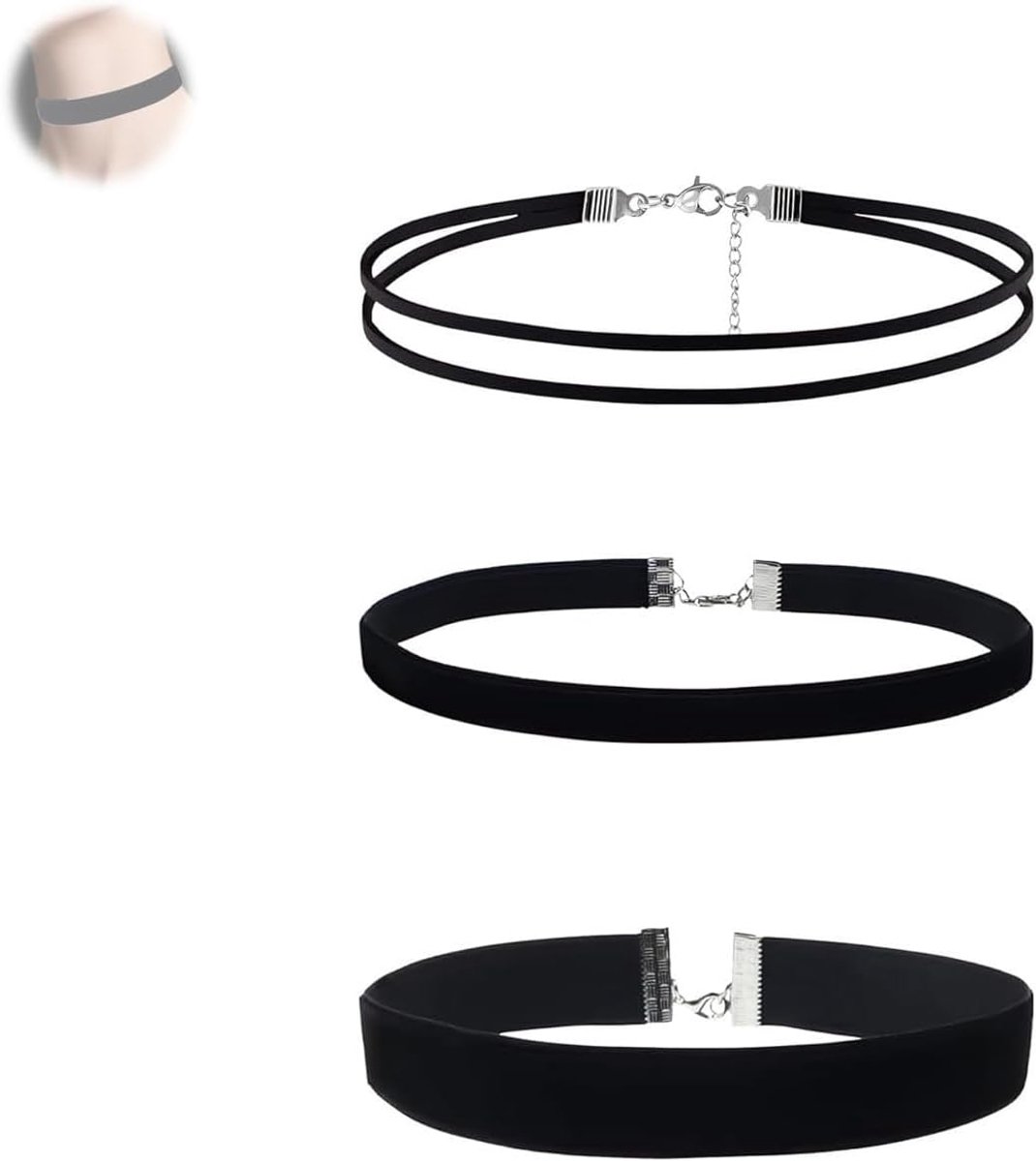 Choker set voor vrouwen - 3 stuks - zwart fluweel - verstelbare halsbanden voor feesten - ShopVlot