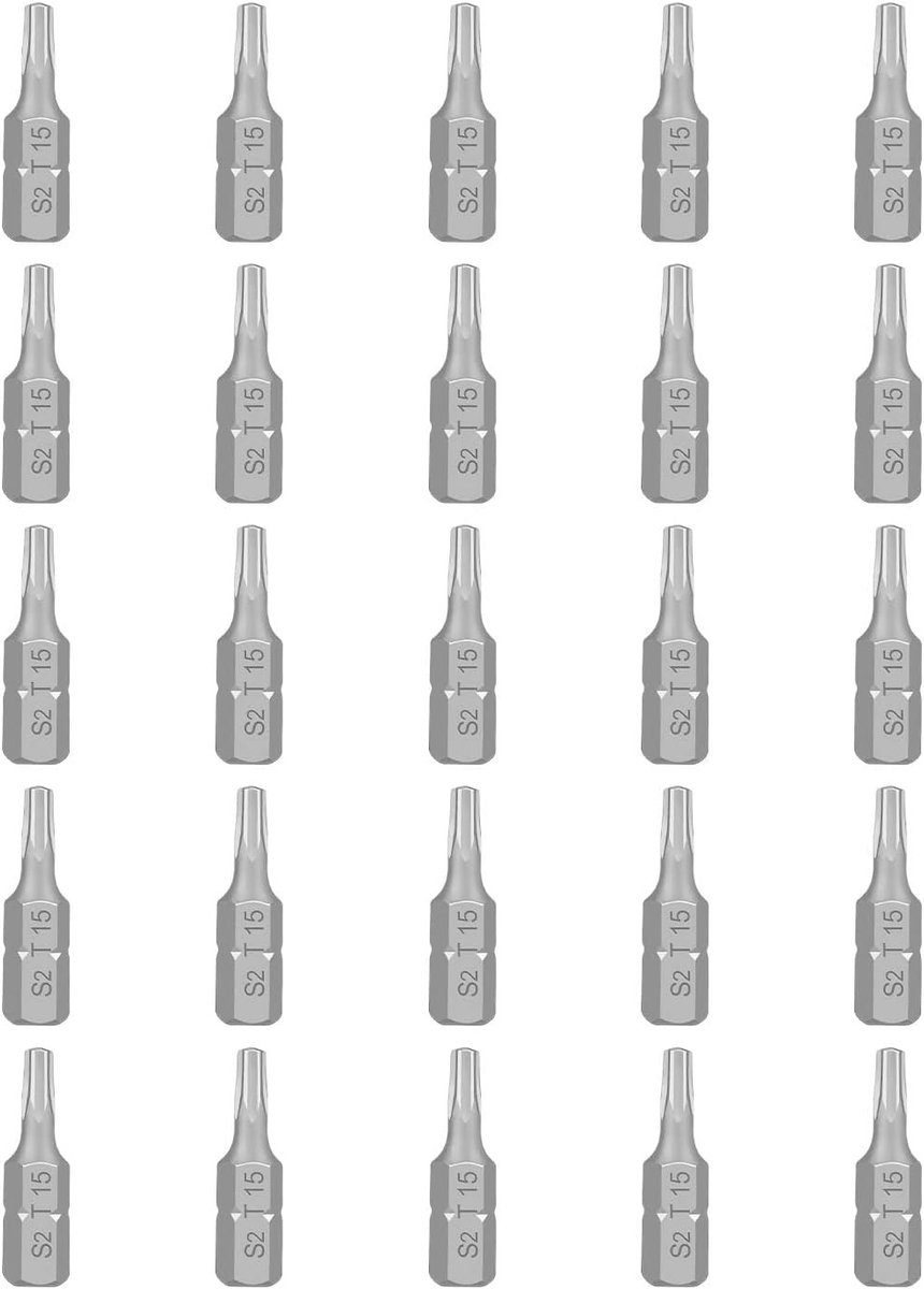 Complete Torx Bit Set van 25 Stuks - Verbeterde Kwaliteit T15 Bits voor Elektrische Schroevendraaiers, Universele Bit Assortiment, 25mm Lengte