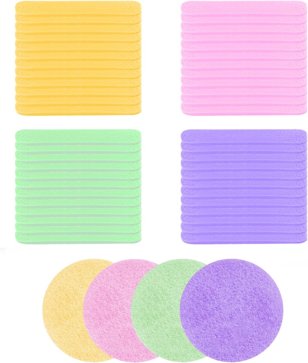 Gezichtsreinigingsponsjes 8 cm - Set van 48 Stuks in 4 Kleuren - Zacht Exfoliërend - Ideaal voor Gezichtsreiniging - ShopVlot