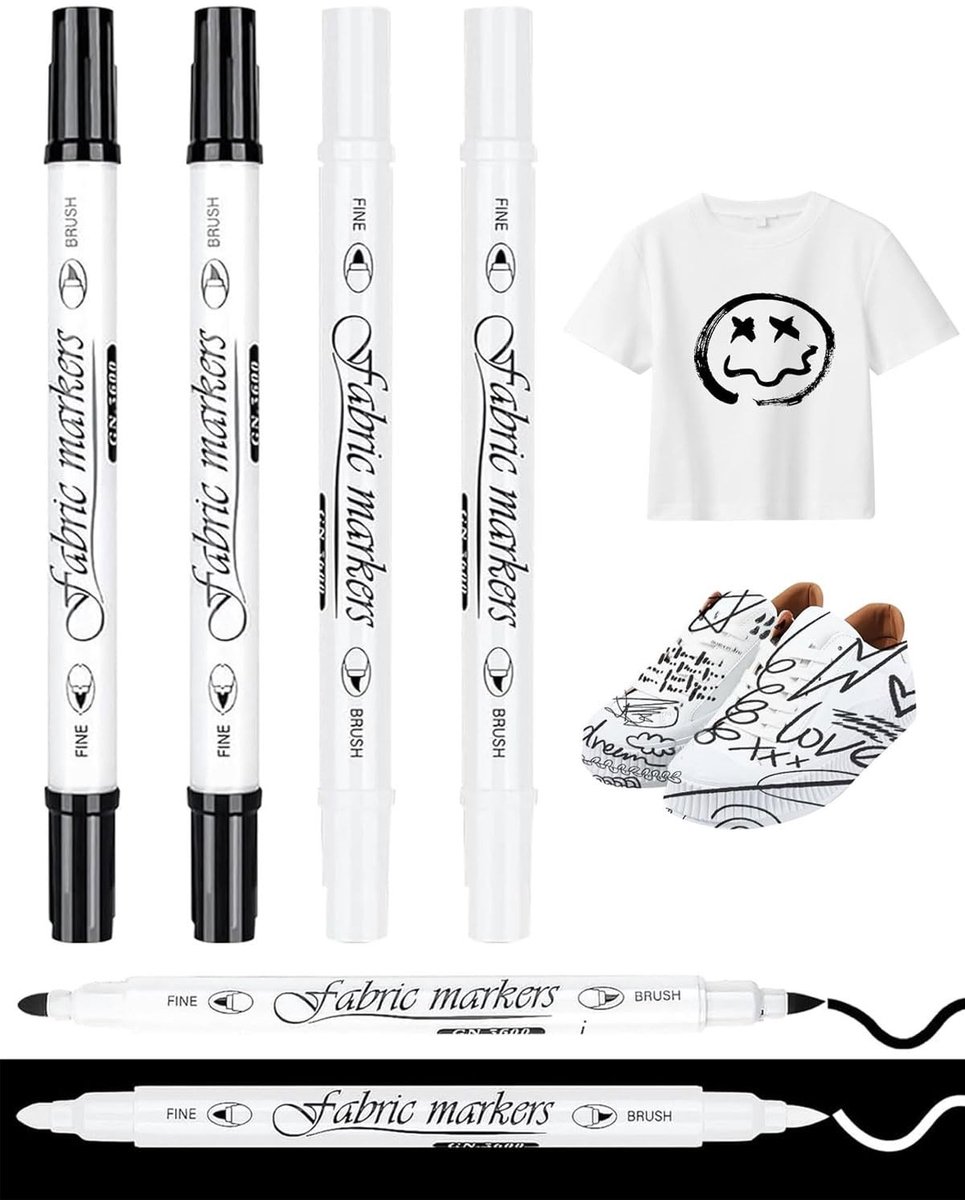 Solidchoice - Set van 4 Wasbare Markers voor Textiel in Zwart en Wit