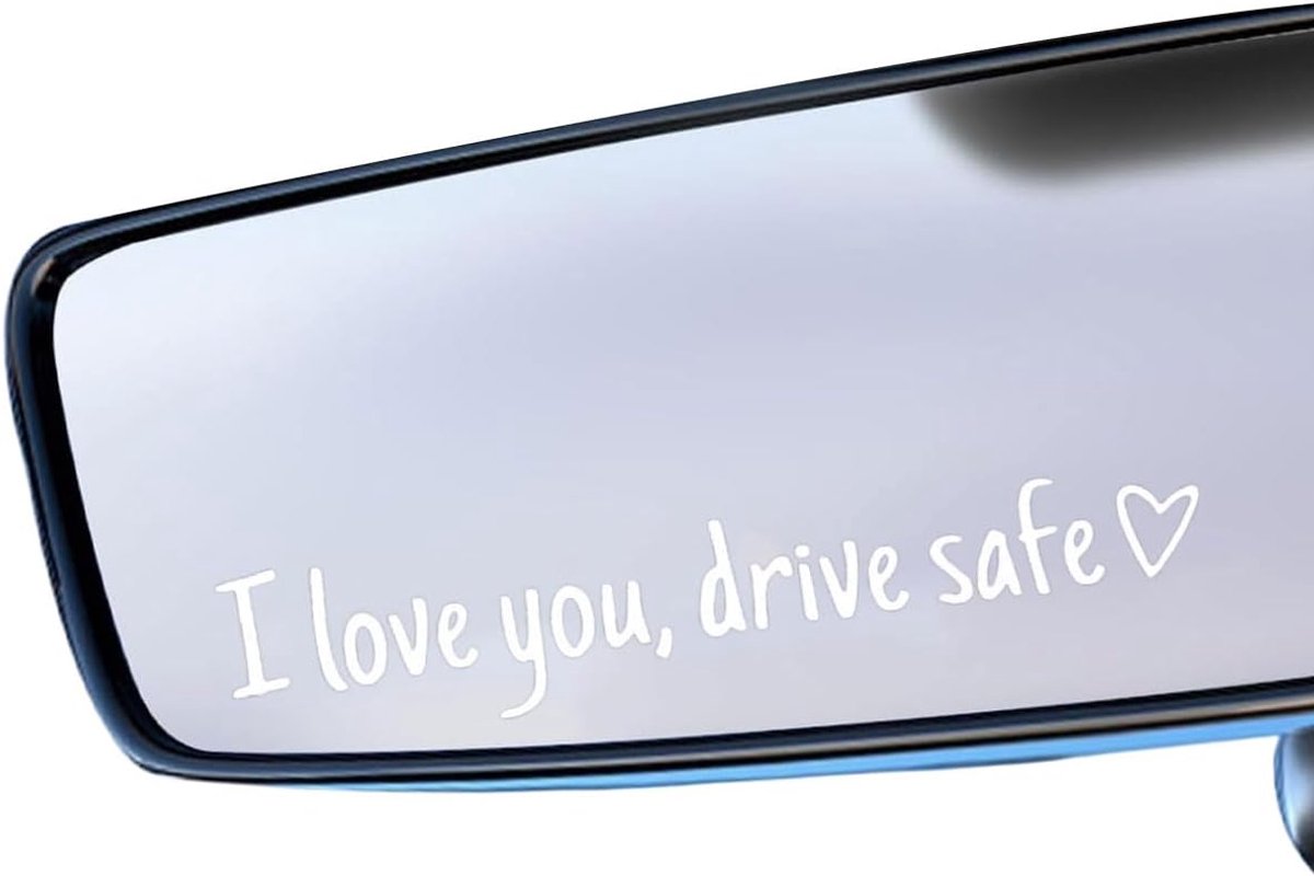 Autospiegel sticker - vinyl - 4 stuks - 'Ik hou van je, rijden veilig' - een lief gebaar voor onderweg - ShopVlot