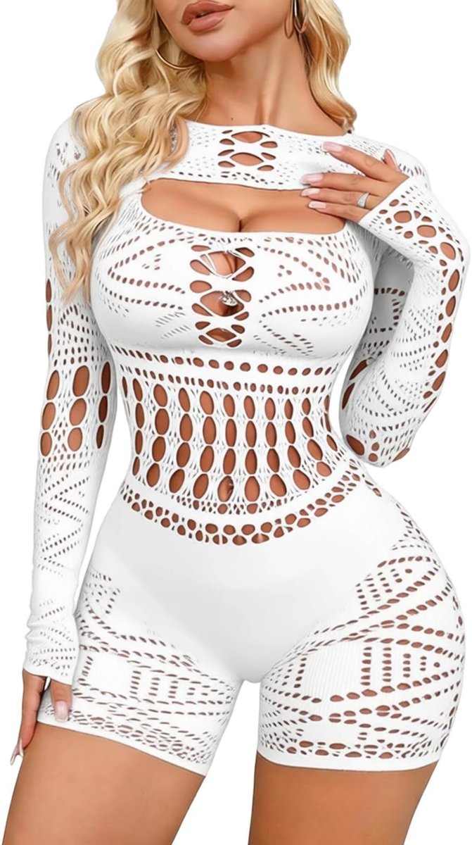 Solidchoice - Sexy Mesh Babydoll Lingerie met Lange Mouwen voor Volwassenen