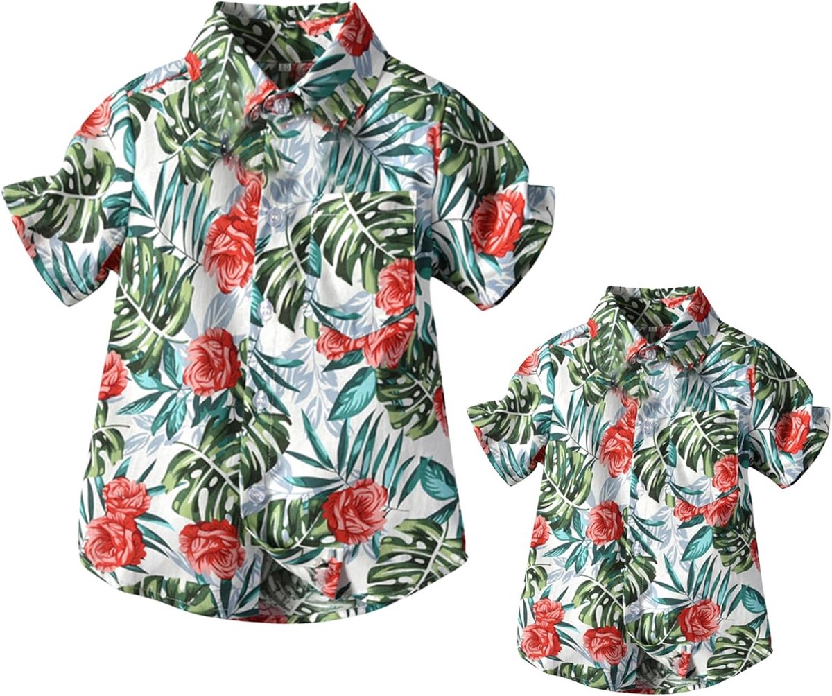 Hawaiiaans familie shirt - maat voor vader en zoon - tropische bloemenprint - perfect voor stranddagen - ShopVlot