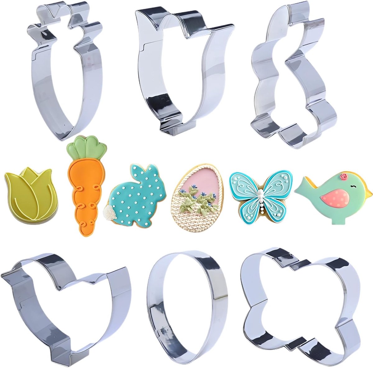 Set van 6 uitsteekvormpjes voor Pasen - konijnen/kuiken/wortel/eieren - 3D-modellering - ideaal voor paaskoekjes - ShopVlot